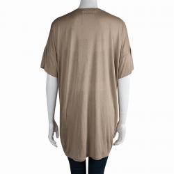 Gucci Beige Printed Silk Short Sleeve Top L