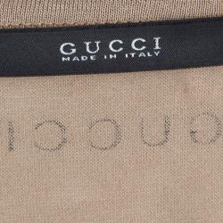 Gucci Beige Printed Silk Short Sleeve Top L