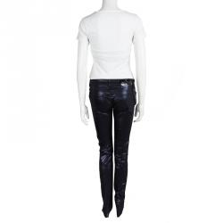 Gucci Navy Blue Metallic Coated Denim Jeans S