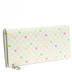 مملوكة مسبقًا Gucci White Micro GG Supreme Canvas Neon Stars Continental Wallet