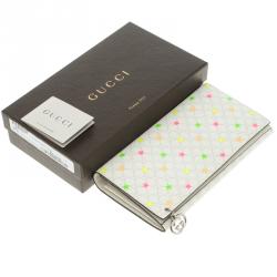 مملوكة مسبقًا Gucci White Micro GG Supreme Canvas Neon Stars Continental Wallet