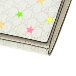 مملوكة مسبقًا Gucci White Micro GG Supreme Canvas Neon Stars Continental Wallet