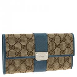 Gucci Beige Guccissima Canvas and Blue Trim Continental Wallet