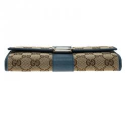 Gucci Beige Guccissima Canvas and Blue Trim Continental Wallet