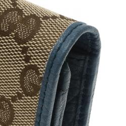 Gucci Beige Guccissima Canvas and Blue Trim Continental Wallet