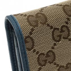 Gucci Beige Guccissima Canvas and Blue Trim Continental Wallet