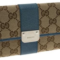 Gucci Beige Guccissima Canvas and Blue Trim Continental Wallet