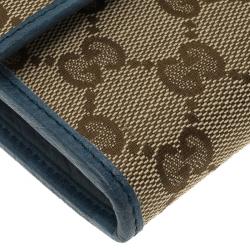 Gucci Beige Guccissima Canvas and Blue Trim Continental Wallet