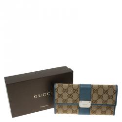 Gucci Beige Guccissima Canvas and Blue Trim Continental Wallet
