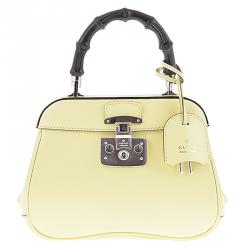 Pre Owned Gucci Light Yellow Leather Mini Lady Lock Top Handle Bag