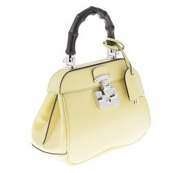 Pre Owned Gucci Light Yellow Leather Mini Lady Lock Top Handle Bag