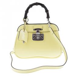Pre Owned Gucci Light Yellow Leather Mini Lady Lock Top Handle Bag