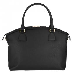 Pre Owned Gucci Black Pebbled Calfskin Leather GG Charm Top Handle Bag