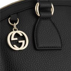 Pre Owned Gucci Black Pebbled Calfskin Leather GG Charm Top Handle Bag