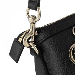 Pre Owned Gucci Black Pebbled Calfskin Leather GG Charm Top Handle Bag