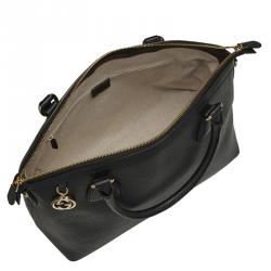 Pre Owned Gucci Black Pebbled Calfskin Leather GG Charm Top Handle Bag