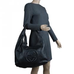 مملوكة مسبقًا Gucci Black Pebbled Leather Soho Hobo