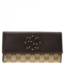 Gucci Brown Leather GG Crystal Studded Interlocking GG Continental Wallet