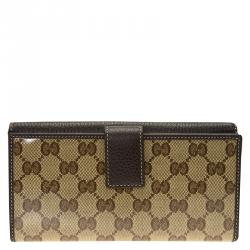Gucci Brown Leather GG Crystal Studded Interlocking GG Continental Wallet