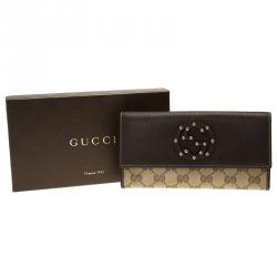 Gucci Brown Leather GG Crystal Studded Interlocking GG Continental Wallet