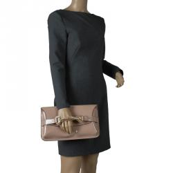Pre Owned Gucci Beige Patent Leather Bright Bit Clutch