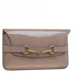 Pre Owned Gucci Beige Patent Leather Bright Bit Clutch