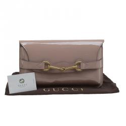 Pre Owned Gucci Beige Patent Leather Bright Bit Clutch