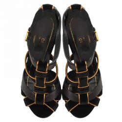 Pre Owned Gucci Black Velvet and Leather Malika Strappy Sandals Size 36.5