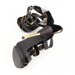 Pre Owned Gucci Black Velvet and Leather Malika Strappy Sandals Size 36.5