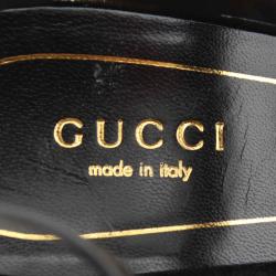 Pre Owned Gucci Black Velvet and Leather Malika Strappy Sandals Size 36.5