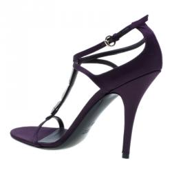 Pre Owned Gucci Purple Satin T-strap Sandals Size 40.5