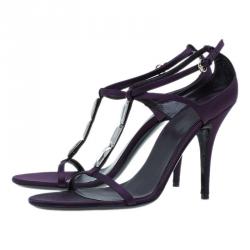 Pre Owned Gucci Purple Satin T-strap Sandals Size 40.5