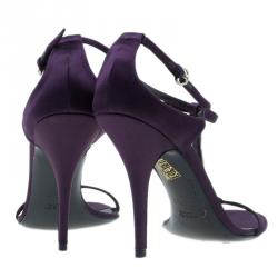 Pre Owned Gucci Purple Satin T-strap Sandals Size 40.5