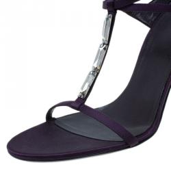 Pre Owned Gucci Purple Satin T-strap Sandals Size 40.5