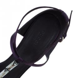 Pre Owned Gucci Purple Satin T-strap Sandals Size 40.5