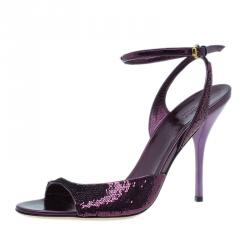 مملوكة مسبقًا Gucci Purple Sequins Ankle Strap Sandals Size 40