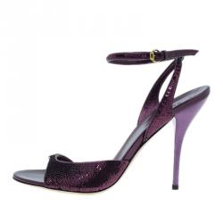 مملوكة مسبقًا Gucci Purple Sequins Ankle Strap Sandals Size 40