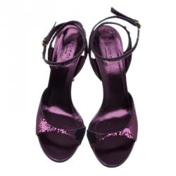 مملوكة مسبقًا Gucci Purple Sequins Ankle Strap Sandals Size 40
