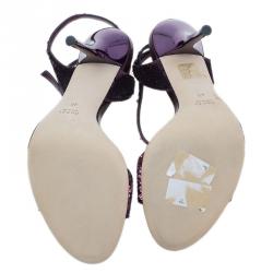 مملوكة مسبقًا Gucci Purple Sequins Ankle Strap Sandals Size 40