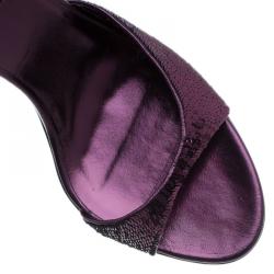 مملوكة مسبقًا Gucci Purple Sequins Ankle Strap Sandals Size 40