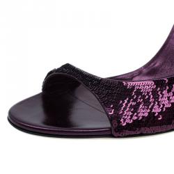 مملوكة مسبقًا Gucci Purple Sequins Ankle Strap Sandals Size 40