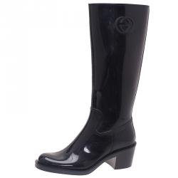 Gucci Black Rubber Interlocking GG Rainboots Size 38