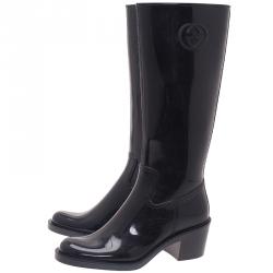 Gucci Black Rubber Interlocking GG Rainboots Size 38