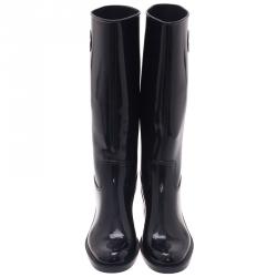 Gucci Black Rubber Interlocking GG Rainboots Size 38