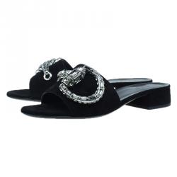 Pre Owned صندل سلايد غوتشي ماكسيم كريستال أيكون بيت سويدي أسود مقاس 38.5