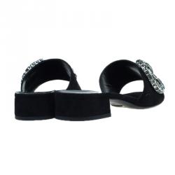 Pre Owned صندل سلايد غوتشي ماكسيم كريستال أيكون بيت سويدي أسود مقاس 38.5