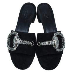 Pre Owned صندل سلايد غوتشي ماكسيم كريستال أيكون بيت سويدي أسود مقاس 38.5