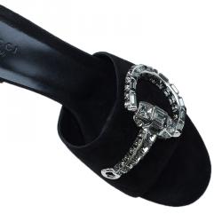 Pre Owned صندل سلايد غوتشي ماكسيم كريستال أيكون بيت سويدي أسود مقاس 38.5