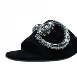 Pre Owned صندل سلايد غوتشي ماكسيم كريستال أيكون بيت سويدي أسود مقاس 38.5