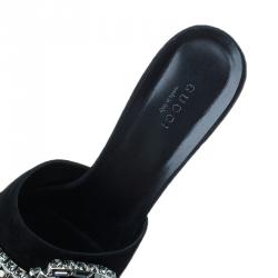 Pre Owned صندل سلايد غوتشي ماكسيم كريستال أيكون بيت سويدي أسود مقاس 38.5